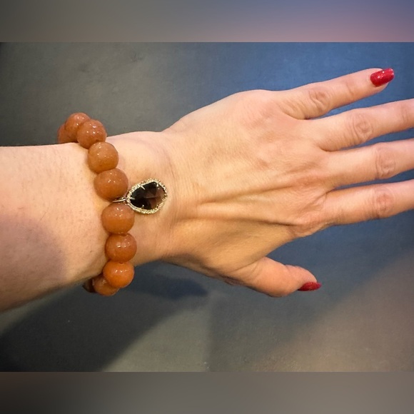 Boutique Brown Faceted Stone Elastic Bracelet Amber Stone Crystal Charm - Picture 2 of 6